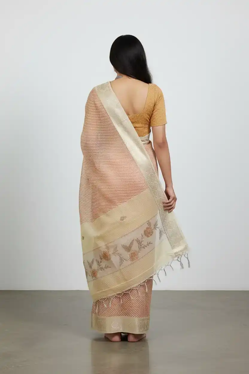 Light Gold Kota Doria Cotton-Silk Saree with Zari Border and Blouse view 2