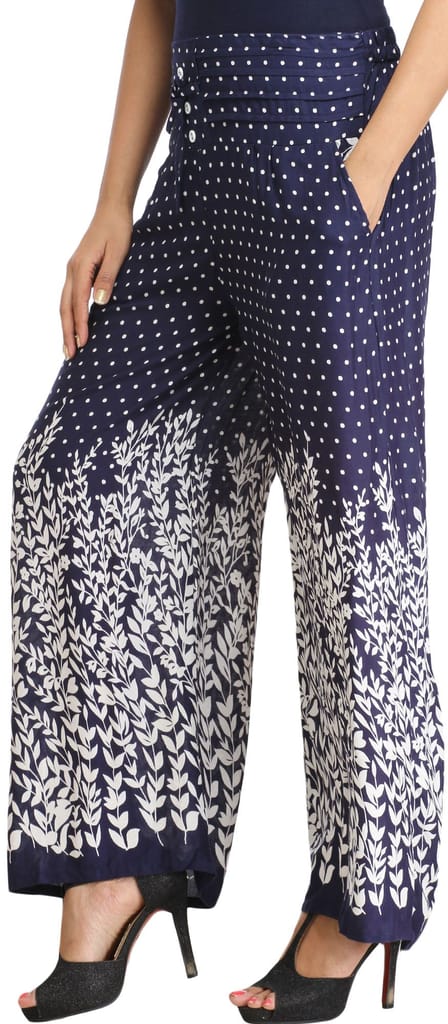 Medieval-Blue Printed Casual Palazzo Pants with Side Pockets view 2
