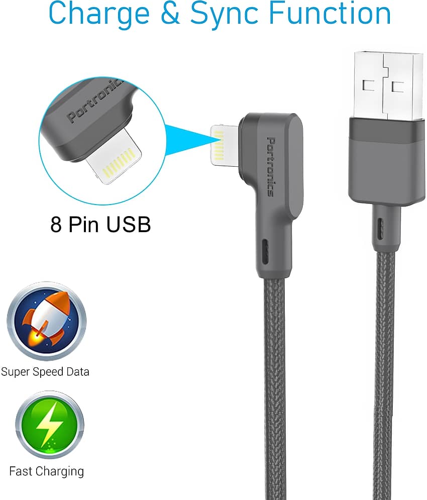 Portronics Konnect L 8 Pin Cable:3A 8 Pin USB Cable ,Grey (POR 1080) view 2