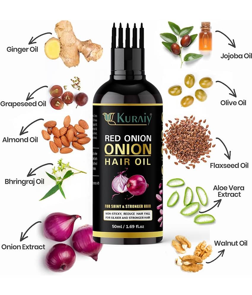 KURAIY ONION All Type of Hair Problem Herbal Anti Dandruff Hair Oil 50 ML Hair Oil PACK OF 3 view 2