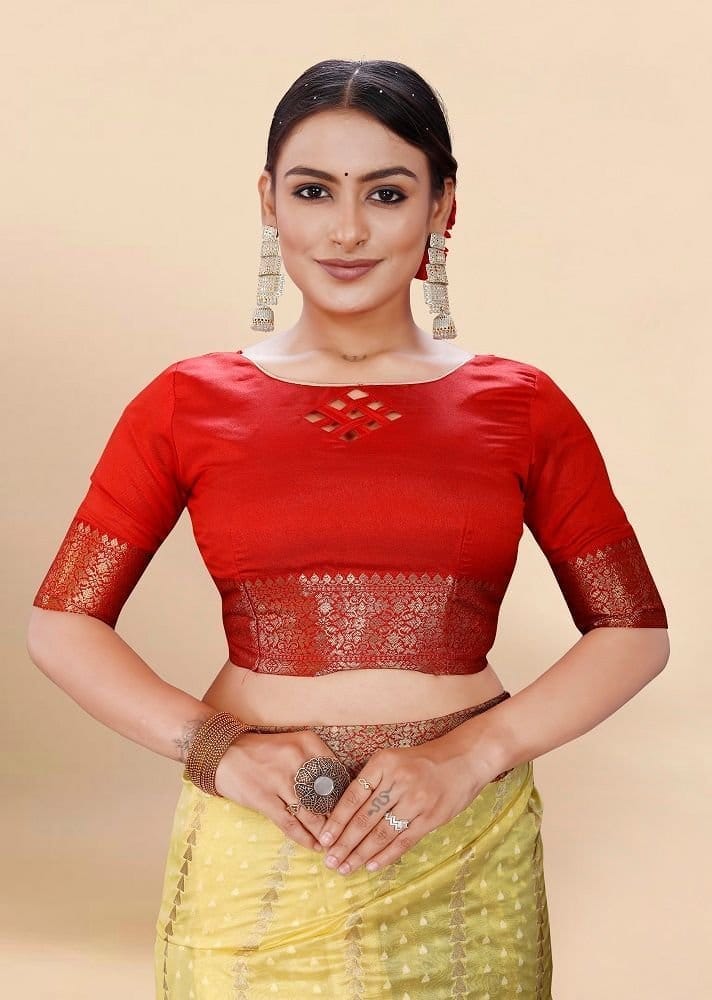 Woven Art Silk Saree in Yellow view 2