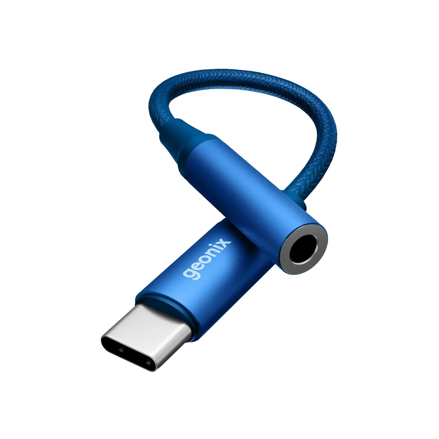 Geonix Befit AX7 Type-C to 3.5mm AUX Female Converter | MIC & Audio Support | Smart DAC Chip | Plug & Play | 13cm Cable, 1 Year Warranty (Royal Blue)