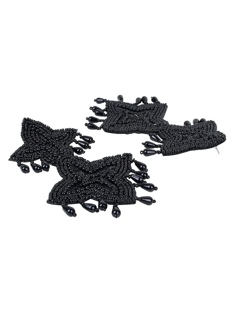 Cardinal Black Beads Handmade Weaving Geometric Design Earings view 2