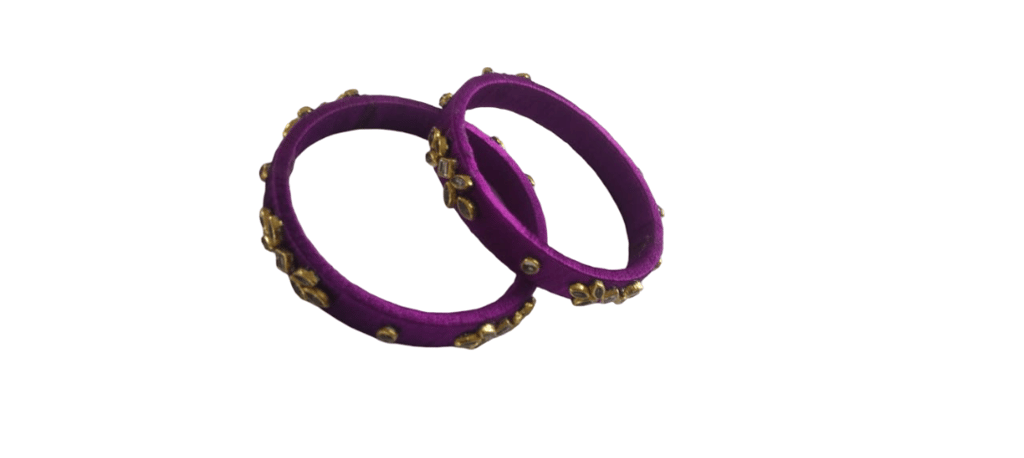 Purple Silk Thread Bangles with Kundan Embellishments (Pair) view 2