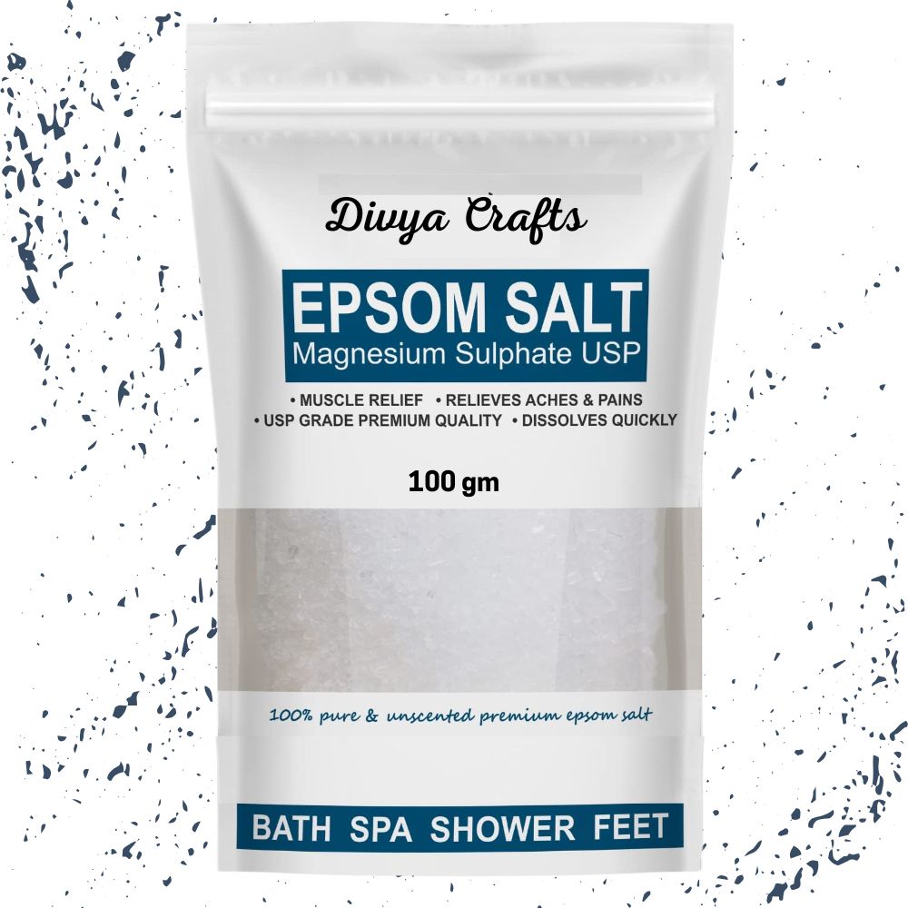 Epsom Bath Salt Crystals 100gm | Pure Pharma Grade Magnesium Sulfate for Muscle Relaxation, Foot Soak & Pain Relief | Unscented, Detoxifying Bath Salt