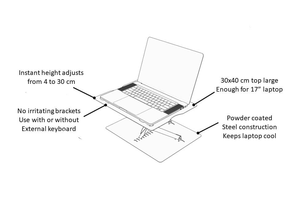 Opus Indigo Uplyft Laptop Stand for Desk Ergonomic Sit to Stand Holder and Desk Convertor Adjustable Height from 2" to 12" Supports up to 15 Kg Compatible with All Laptops and Computer Tablets view 2