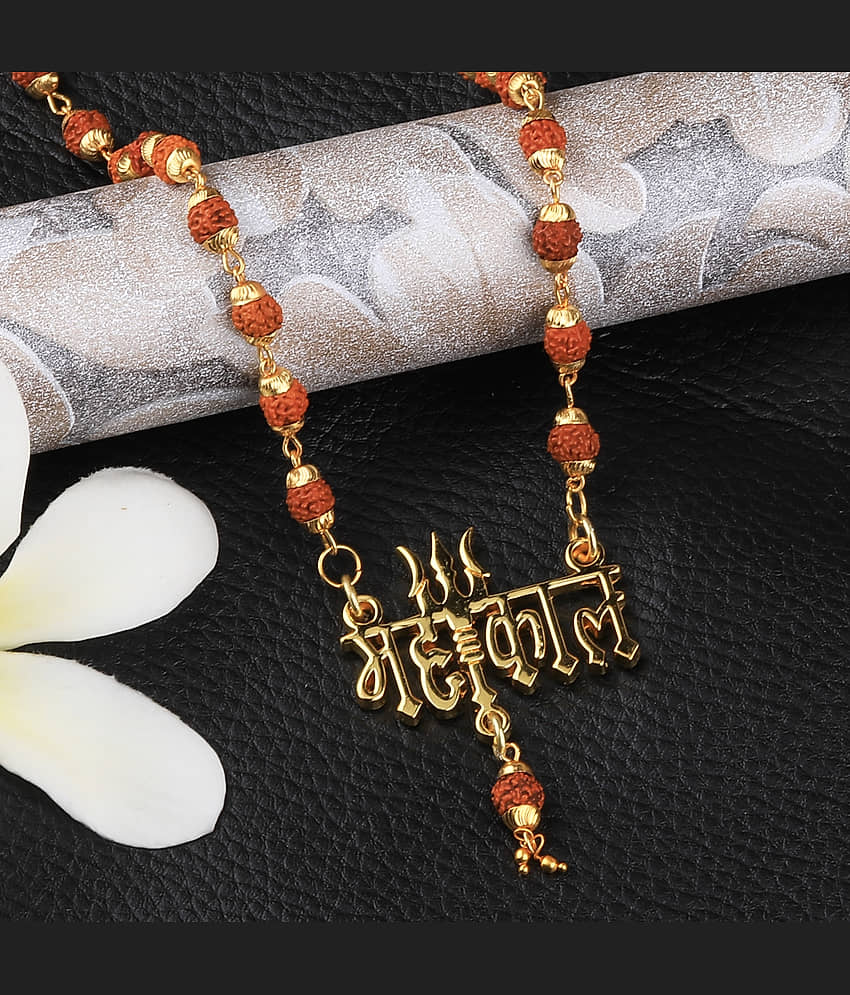 SILVER SHINE Religious Rudraksh Mala Mahakal Shiva Gold Pendant for Men and Women view 2