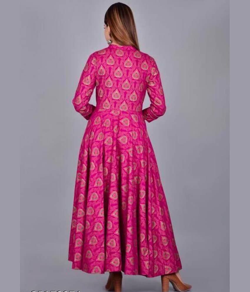 SHREE JEE FABRICS Pack of 1 Rayon Printed Anarkali Women's Kurti - ( Magenta ) view 2
