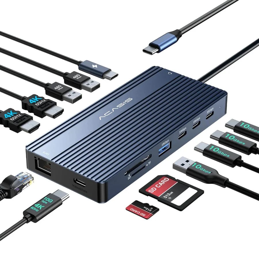 ACASIS 14 in 1 USB C Dock with 10Gbps(USB C Video+Data,3*USB C,USB A) Dual Monitor 4k60Hz Ethernet,100W PD,SD/TF,3.5mm Audio for Dell/HP/ Mac/Window