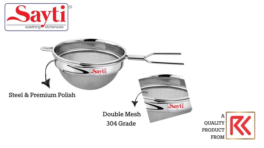 RK Sayti Stainless Steel Round Strainer, 304 Grade Double Mesh, Premium Polish,Small, Medium,Large, Pack of 3 view 2