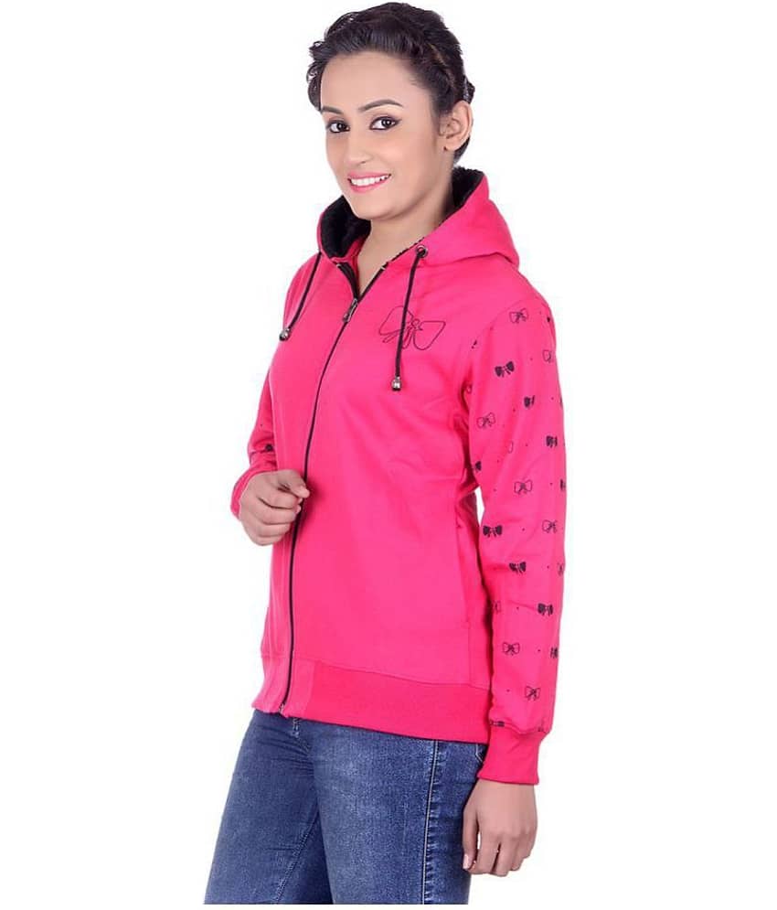 Goodluck Cotton - Fleece Pink Hooded Sweatshirt view 2