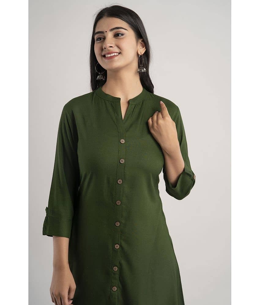 MAUKA - Green Rayon Women's Front Slit Kurti ( Pack of 1 ) view 2