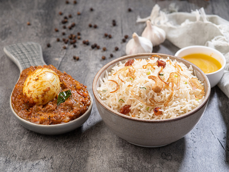 Ghee rice + egg masala