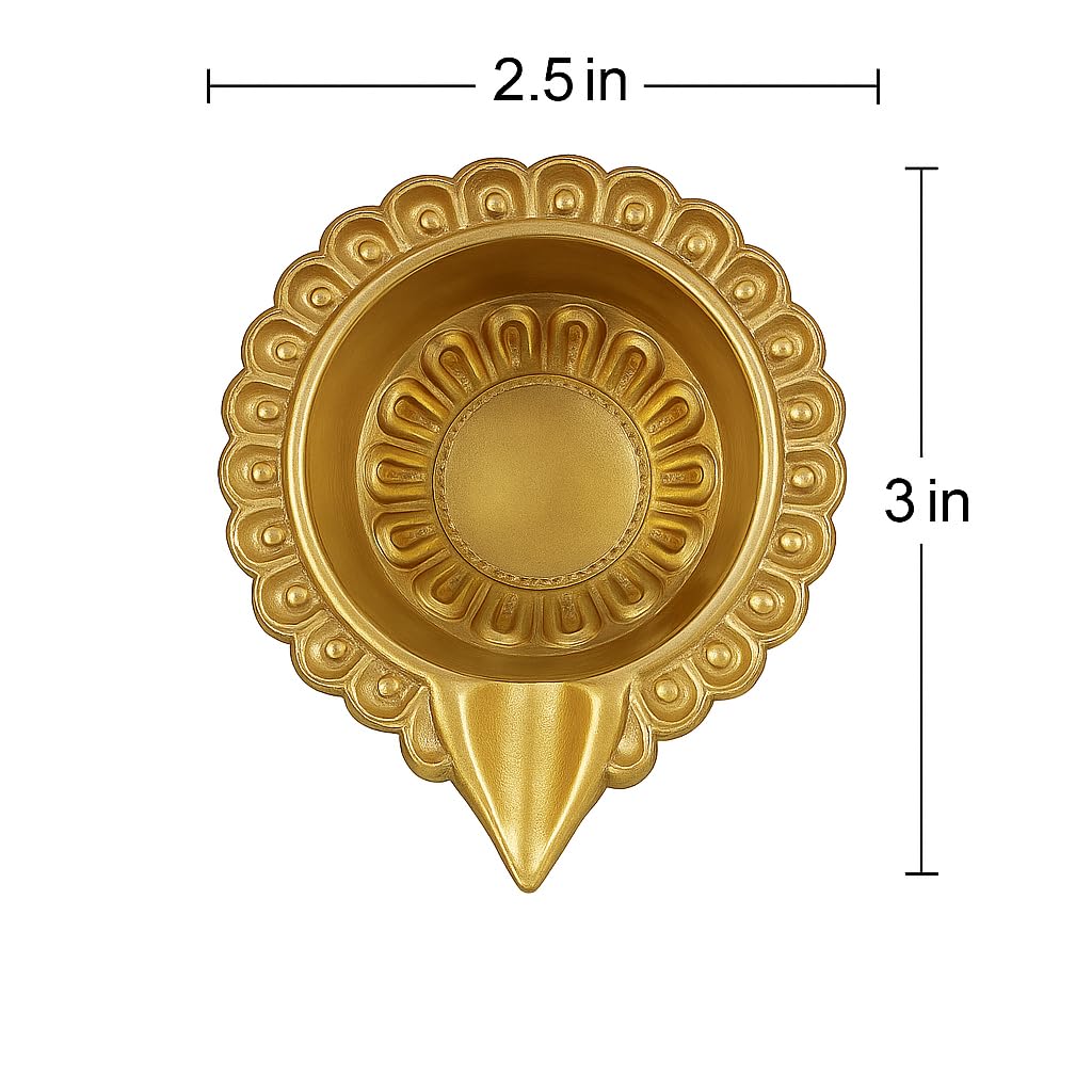 Brass Diya for Pooja (Set of 2) � Traditional Petal Border Oil Deepam with Pointed Tip � Handcrafted Akhand Diya for Temple, Aarti, Rituals & Home Decoration view 2