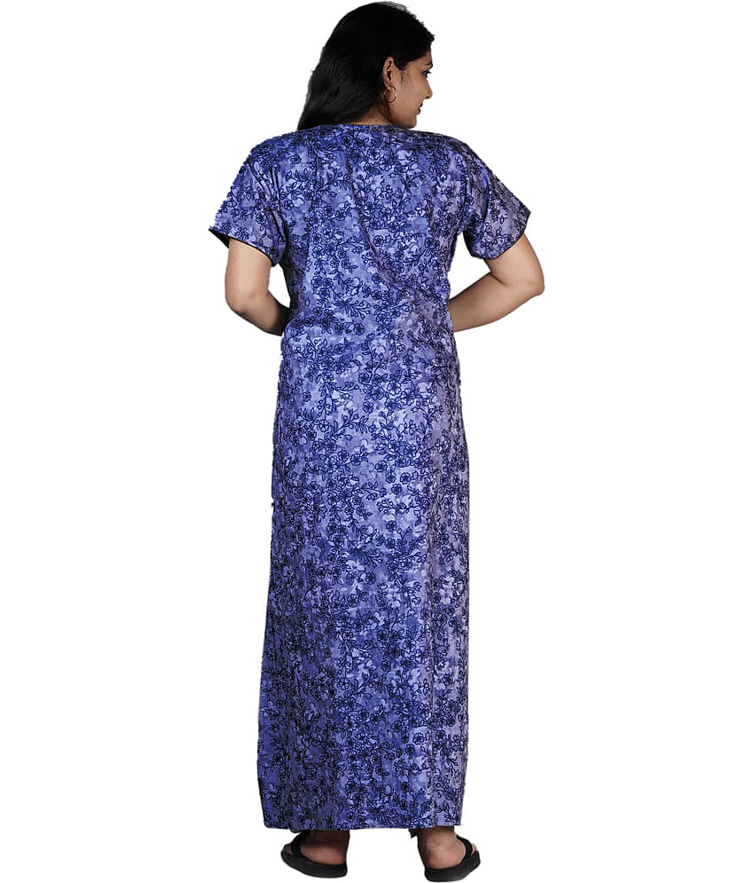 Favnic Cotton Nighty & Night Gowns - Blue Single view 2