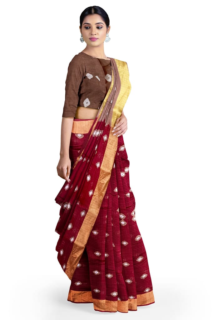 Red Cotton Handmade Bandhani Saree view 2