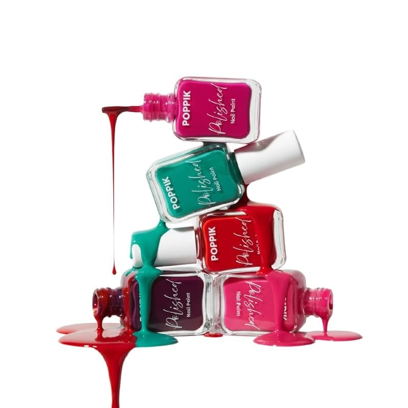POPPIK Polished Nail Paint 8 ml, Quick-Dry, Long-Lasting & Chip-Resistant Nail Colour with Intense Pigment, Waterproof & Scratch-Proof, Satin Finish, Non-Toxic & Skin-Friendly view 2