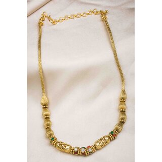 Gold Finish CZ Stones Golden Beads Necklace