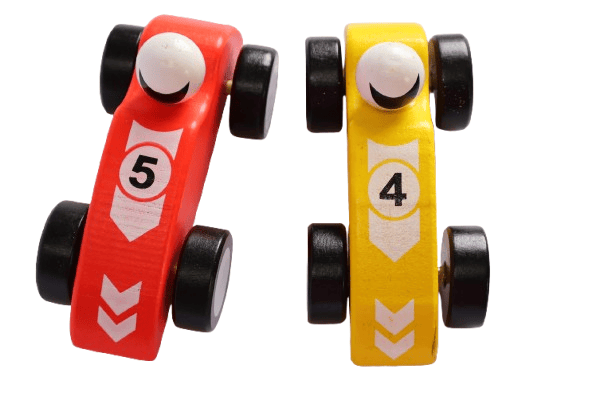 Wooden Race Cars - Green #3 & Yellow #4 Toy Cars view 2