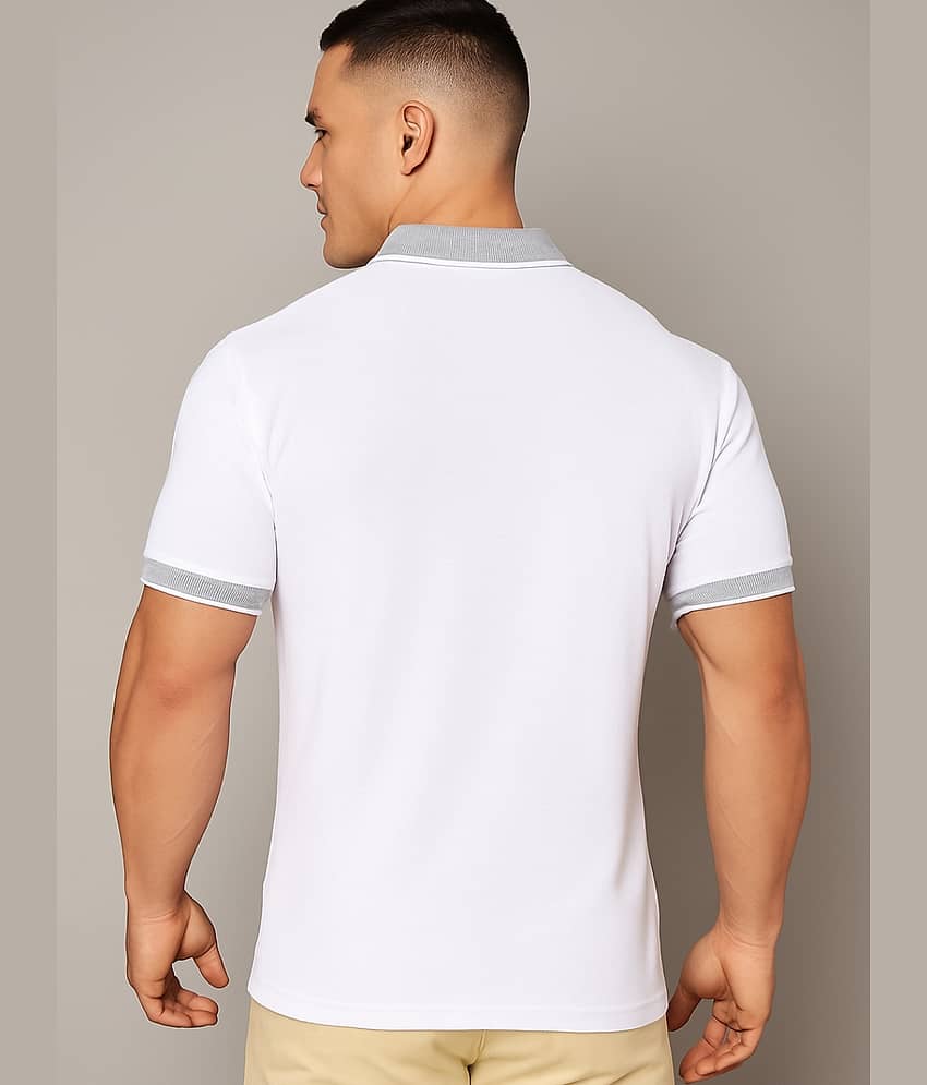 Leotude Men Cotton Blend Regular Fit Solid Polo T Shirt ( White ) view 2