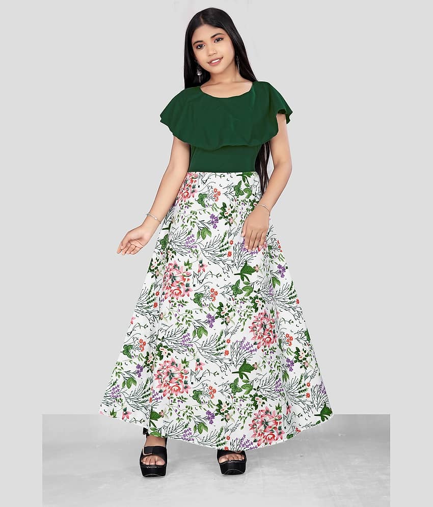 Aarya Creation Crepe Fit And Flare Dress For Girls ( Pack of 1 , Green )