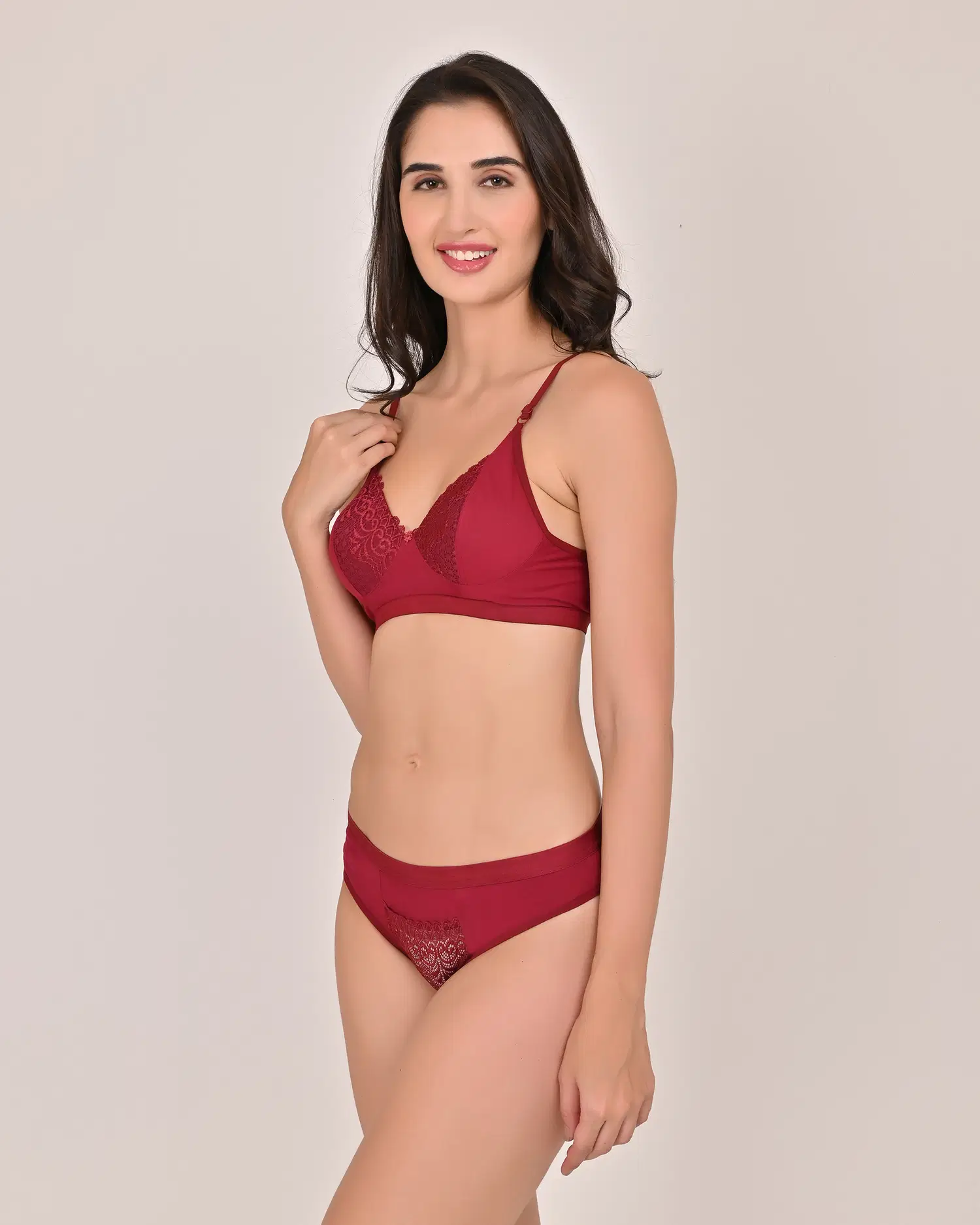 SLINGKINI Pack of 1 Cotton Blend Bra & Panty Set For Women ( Red ) view 2