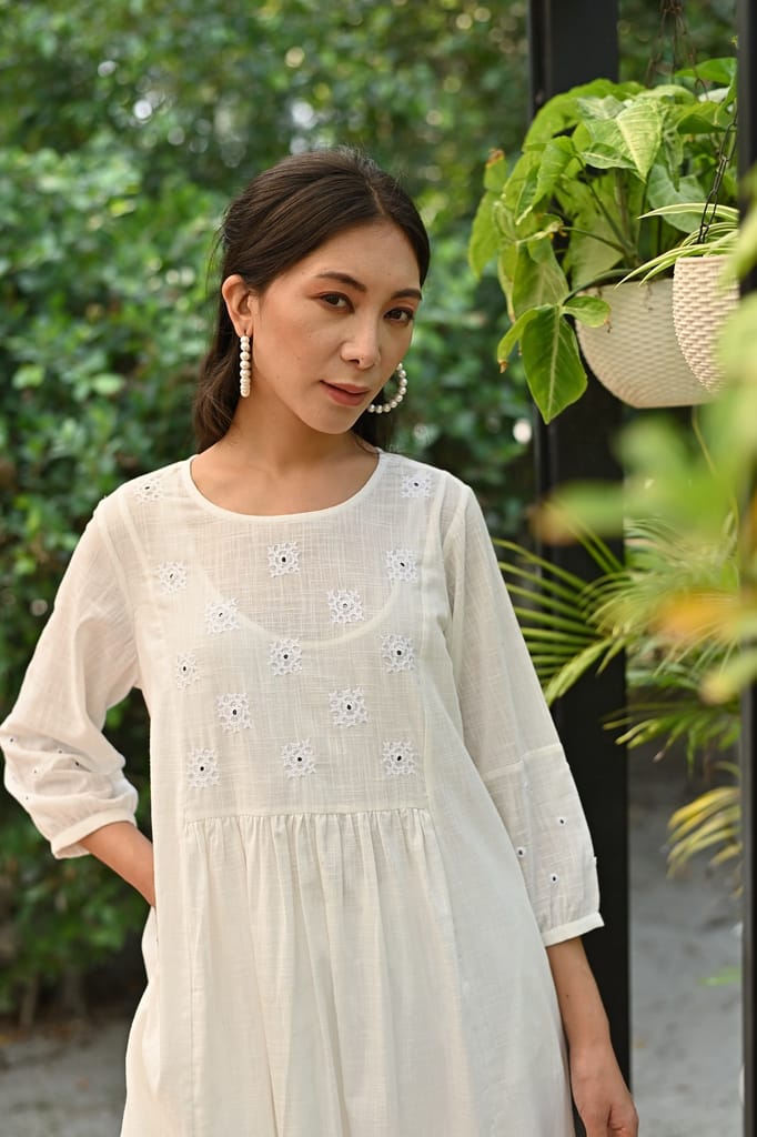 Jasmine Sindhi Hand Embroidered Cotton A-Line Dress view 2