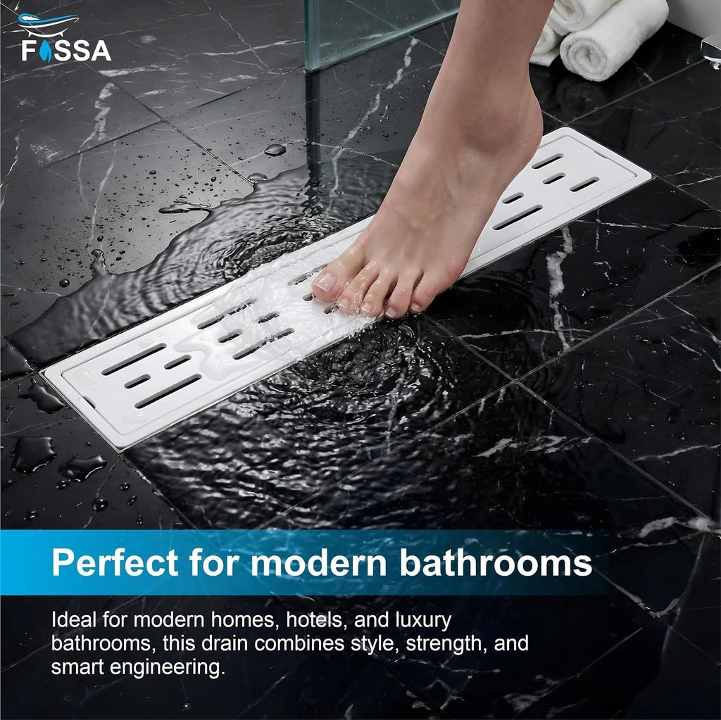 Ceramic (24 x 4 Inches) Melamine Shower Channel Floor Drain White Glossy Finish (RW-220) view 2