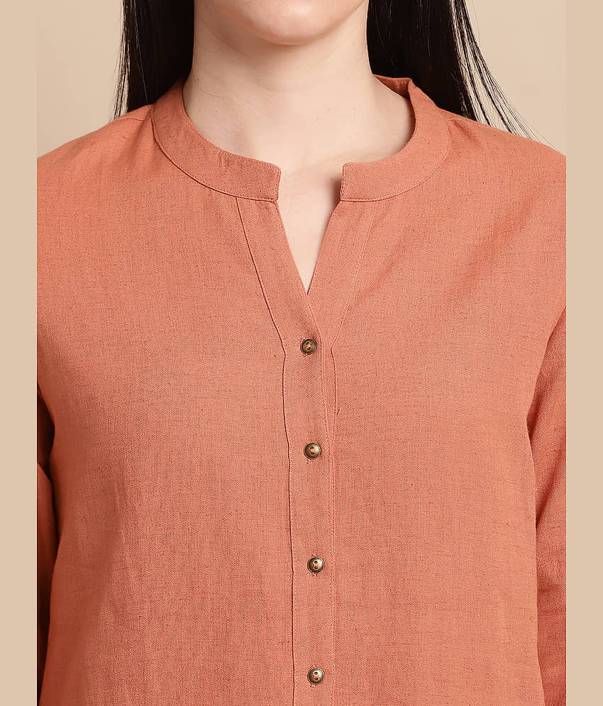 Pistaa Women Solid Cotton Shirt ( Rust ) view 2