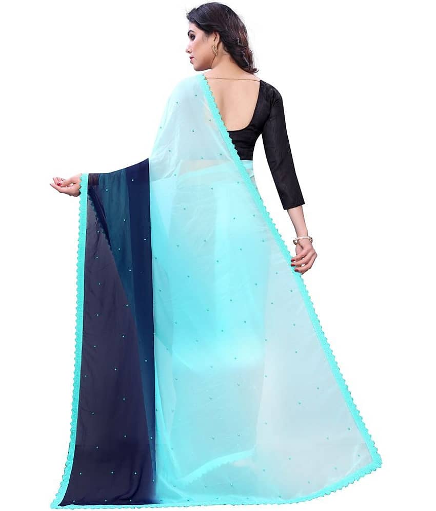 PRIHAL ART Georgette Solid Saree With Unstitched Blouse Piece ( Grey ) view 2