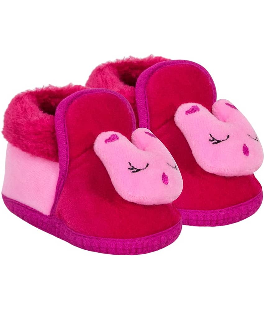 Neska Moda 6 to 12 Months Baby Boys & Girls Lion And Bunny/Rabbit Face Velvet Booties/Shoes (Rani,Pink) -BT803 view 2