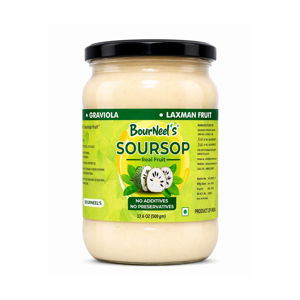 BourNeel's® Soursop Fruit Jar 500 gm Pack of 1 | No Preservatives | Immunity & Energy Booster | Organic Natural & Real Healthy Graviola Laxman Phal Fruit | High Vitamin C |