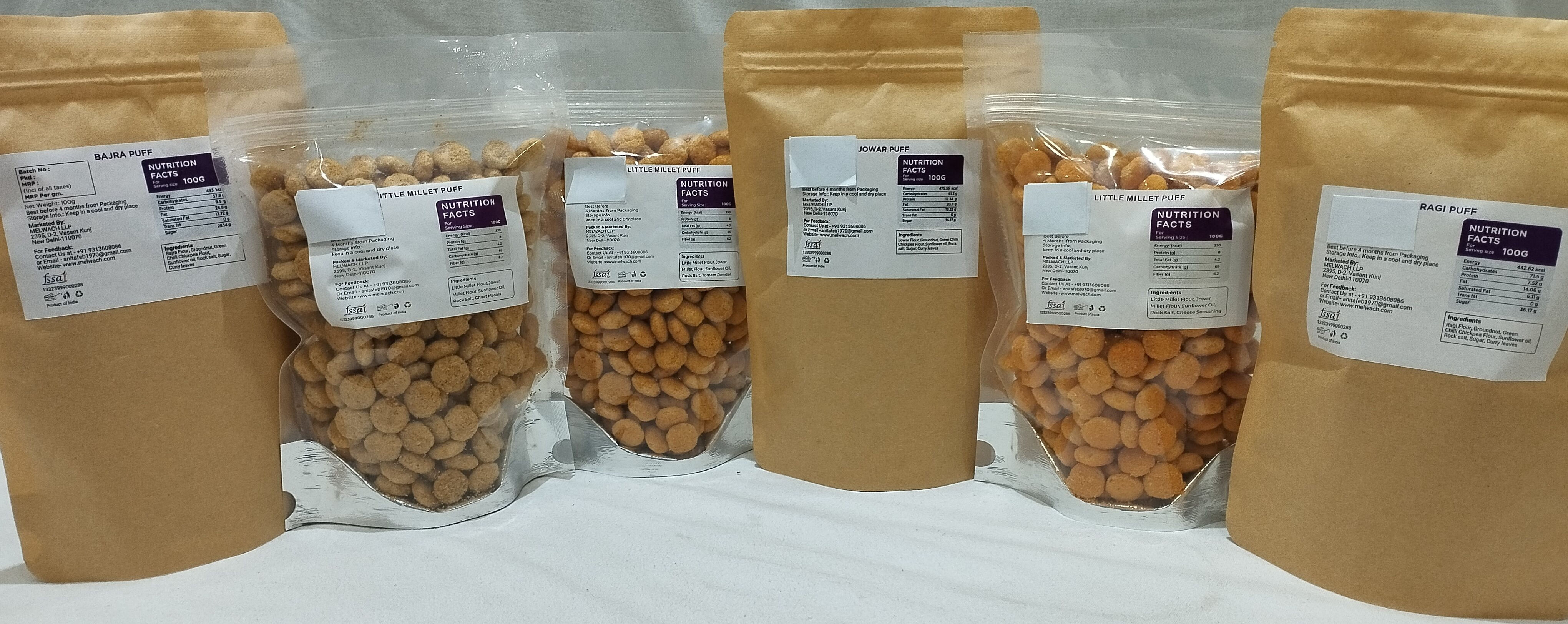 Power Puff Combo, Puffs (Jowar, Ragi, Bajra - 80g each) + Little Millet Puffs (Cheese, Tomato, Chaat - 70g each) view 2
