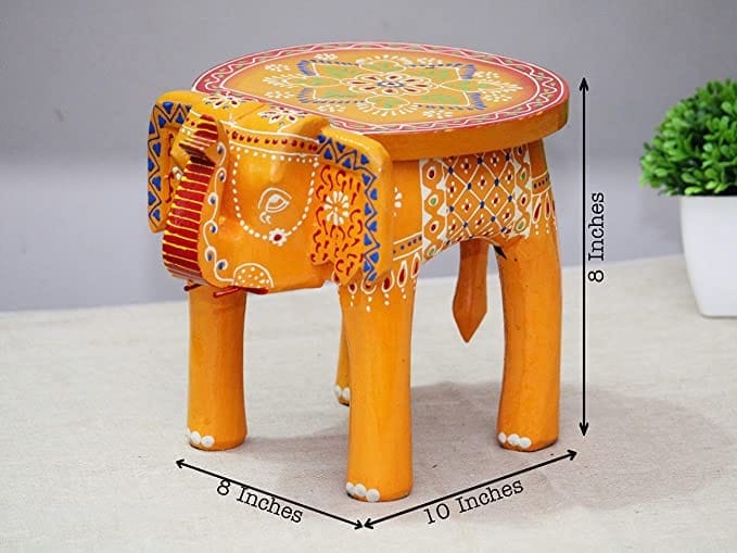 Kusum Art wooden handpainted handicraft solid wood multicolor elephant stool view 2