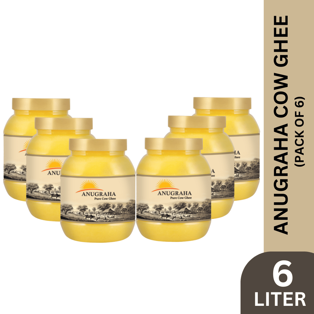Anugraha Organic Grass-Fed Cow Ghee | Pure Desi Bilona Ghee | Cultured Vedic Ghee | 100% Natural & Traditional Processed (Pack of 6) - 6 Litre