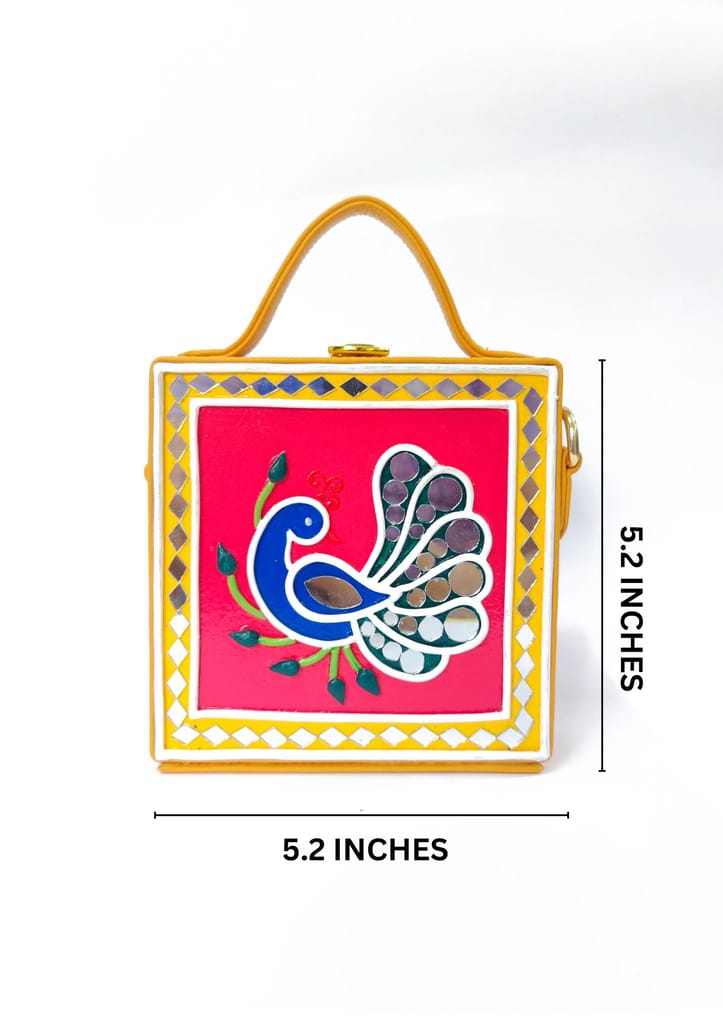 Mini Peacock Lippan Art Handcrafted Square Box Bag view 2