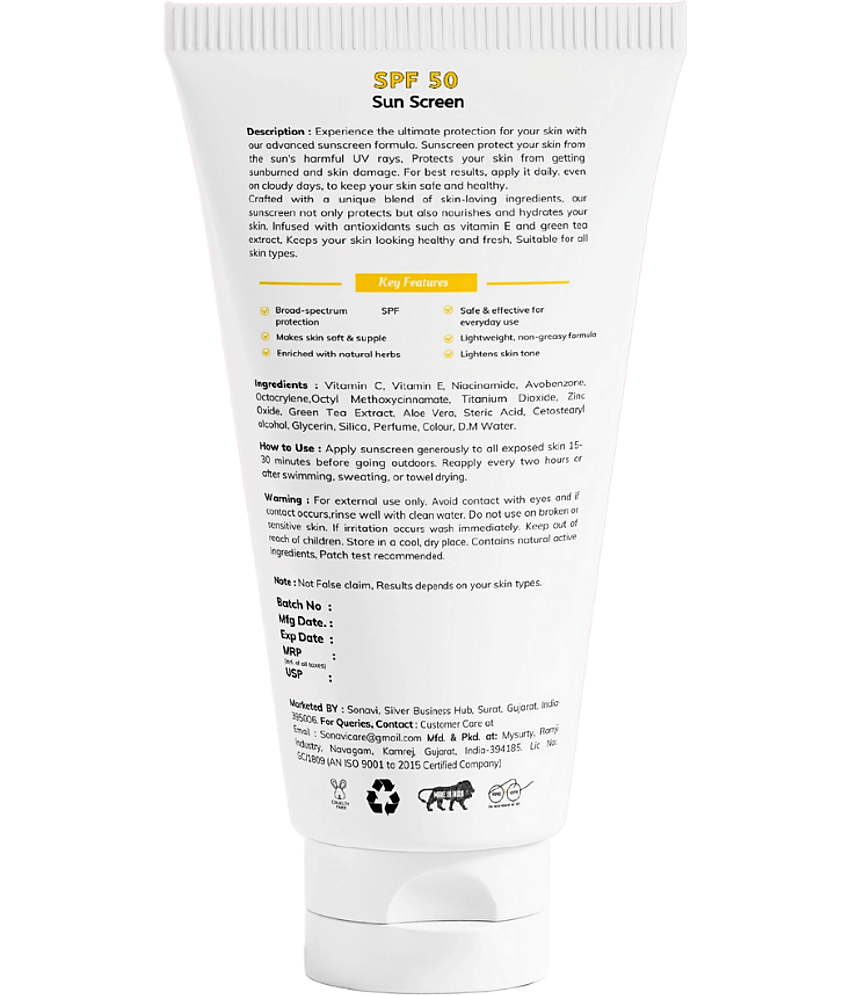 Sonavi SPF 50 Sunscreen Cream For All Skin Type ( Pack of 1 ) view 2