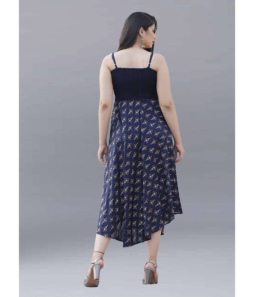 ZAMAISHA Women Rayon A-line Dress ( Navy ) view 2