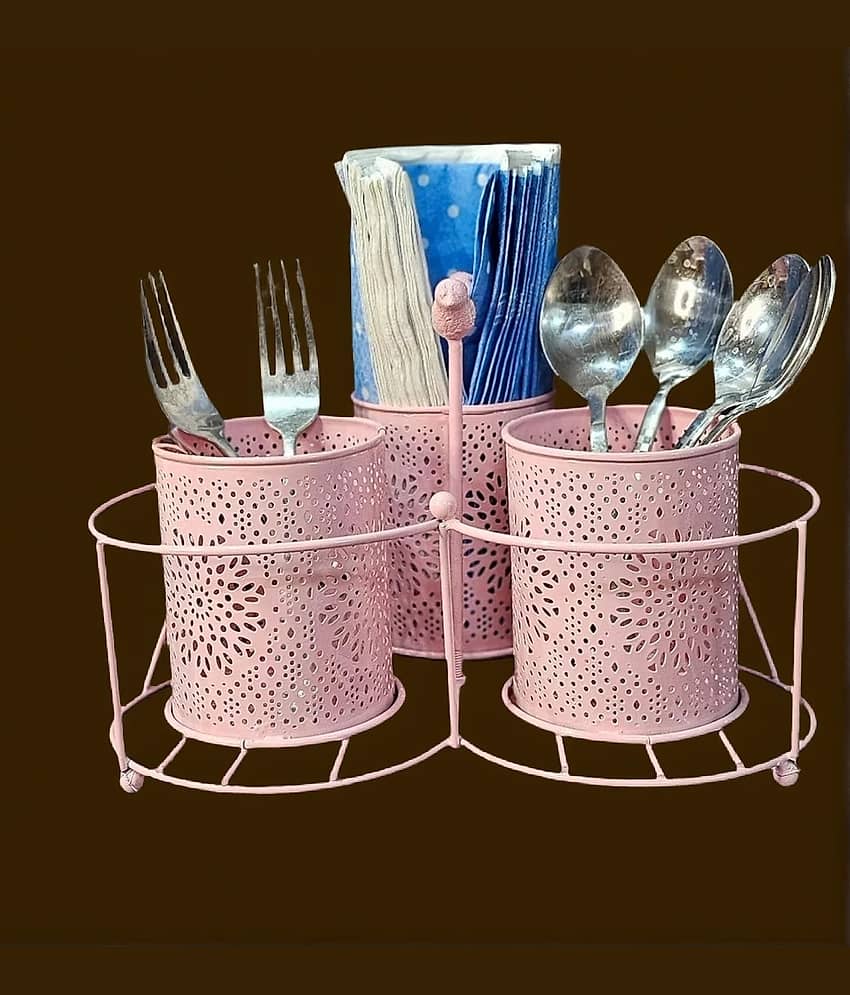 Metal Kitchen Cutlery Holder Spoon And Tissue Holder For Dining Table (Set Of 3), Cutlery Stand, Cream view 2