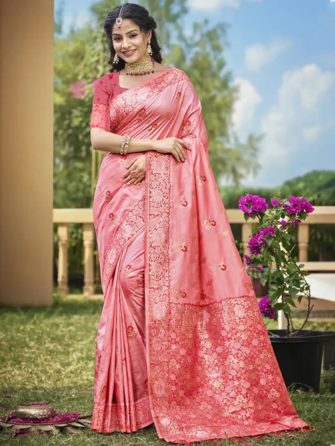 Light Pink Banarasi Silk Saree view 2