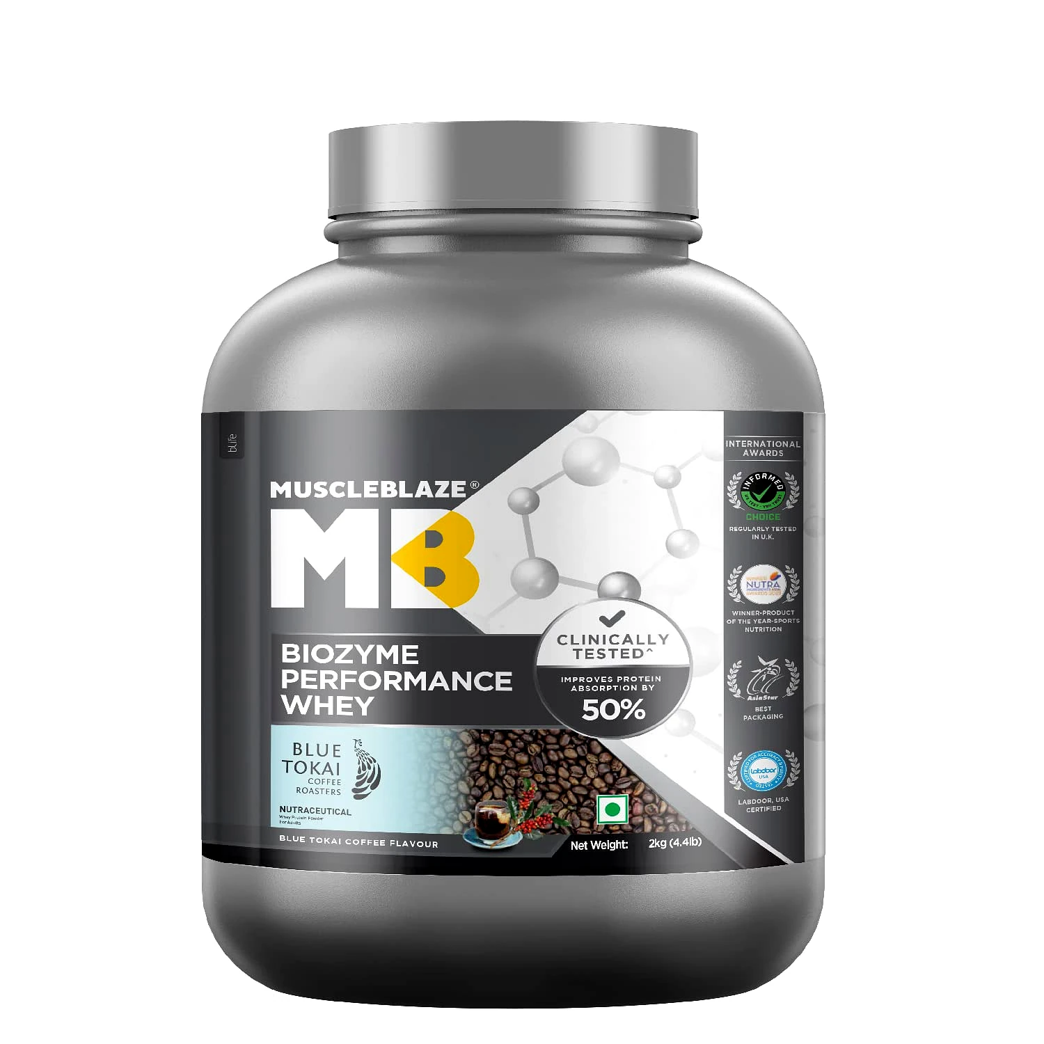 MuscleBlaze Biozyme Performance Whey Protein (2 kg / 4.4 lb) (Flavour - BLUE TOKAI COFFEE) by Total Sporting And Fitness Solutions Pvt Ltd