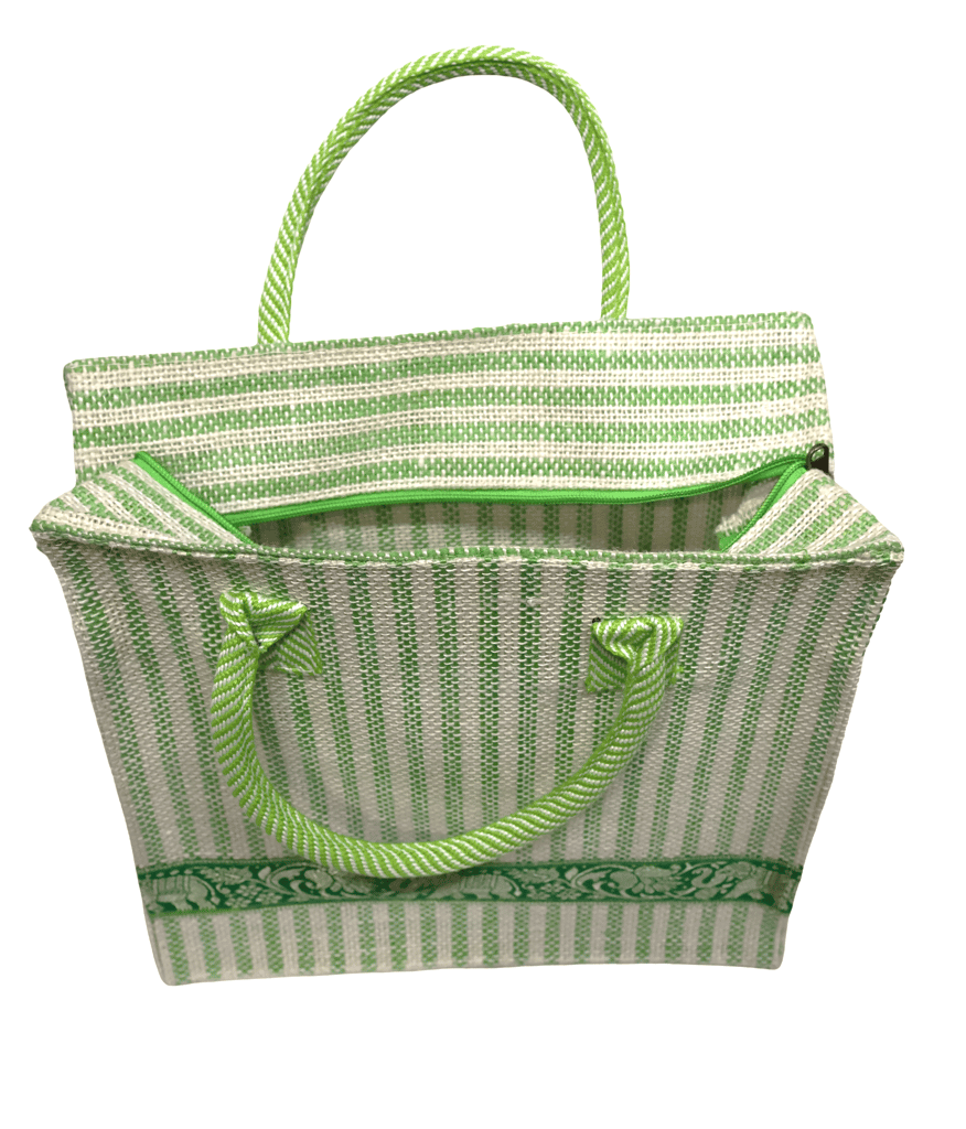 Green Striped Handbag with Decorative Border view 2