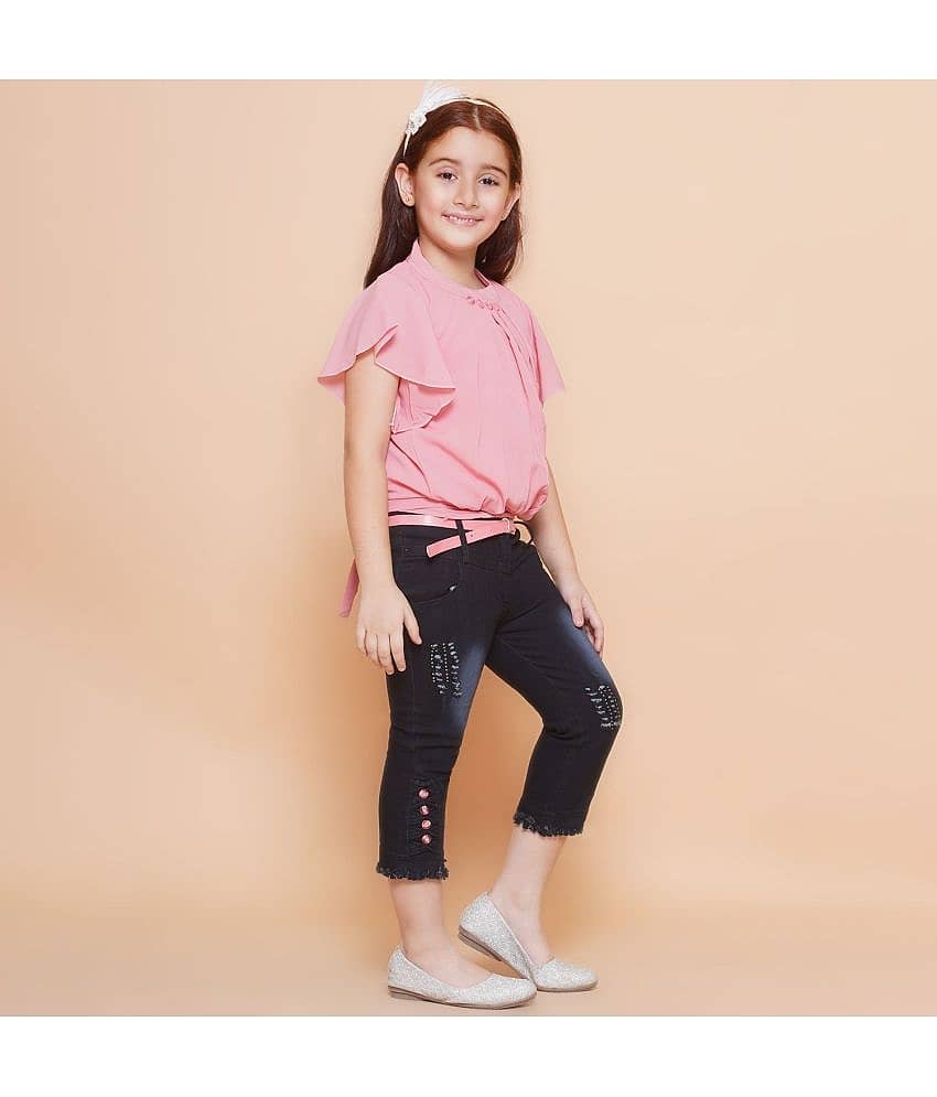 Cherry Tree Pack of 1 Girls Denim Top With Capris ( Pink ) view 2