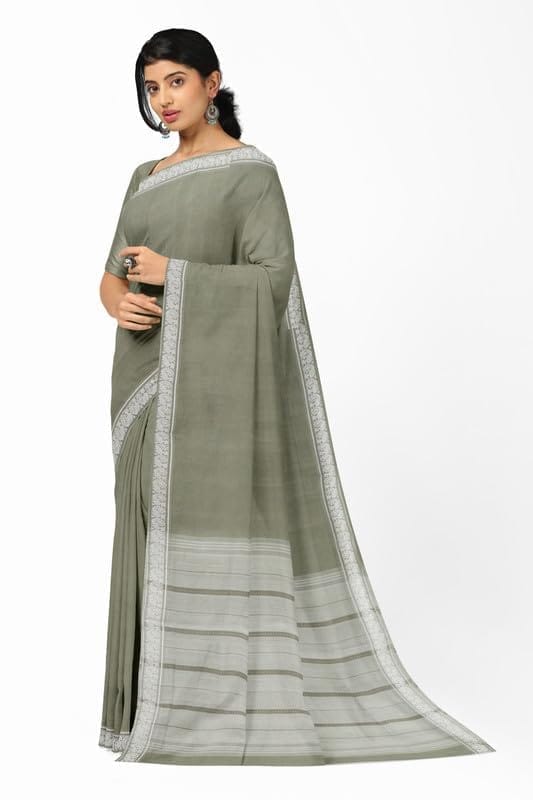 APCO Handloom (A Andhra Pradesh Govt Emporium)- Women's Traditional Pure Handloom Bandar/Polavaram Grey Cotton Saree | PBS0068 view 2