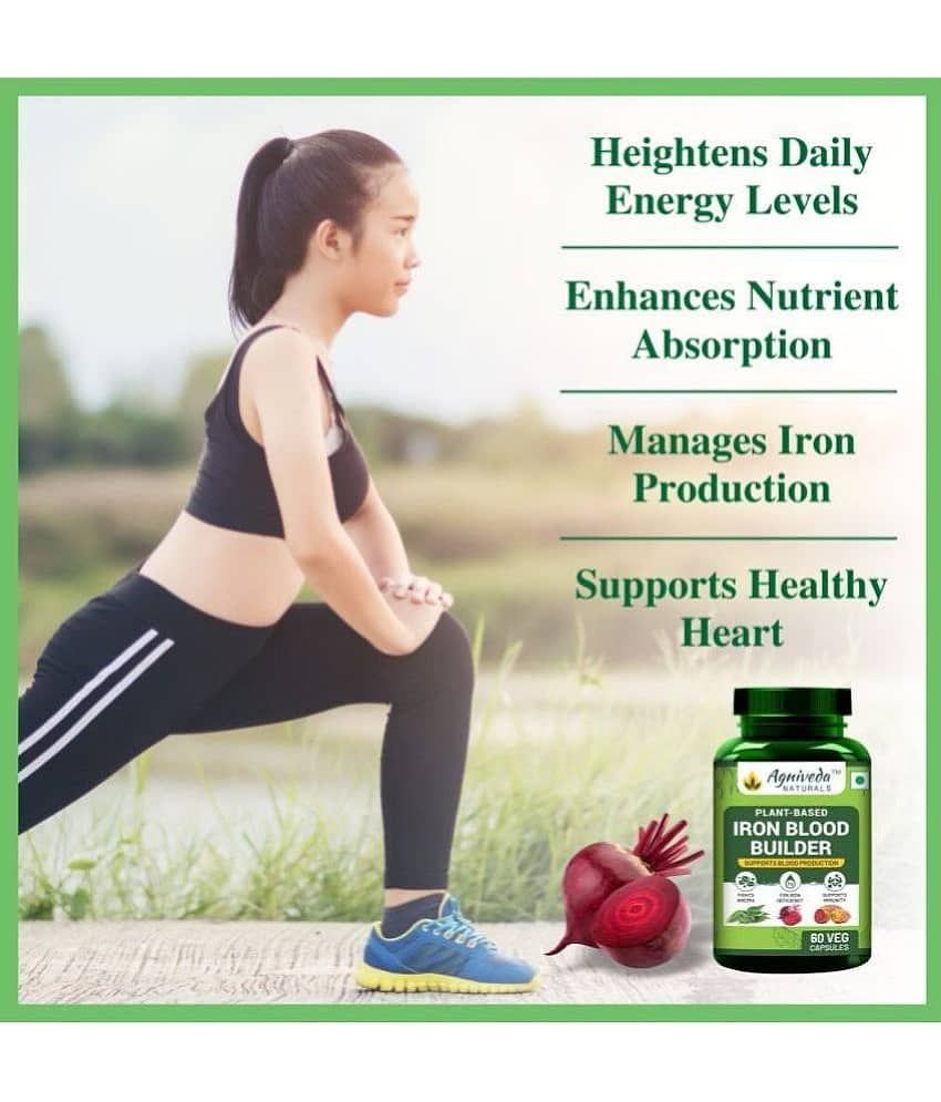 Agniveda Naturals Plant Based Iron Blood Builder, Supports Iron Deficiency For Men & Women - 60 Caps view 2