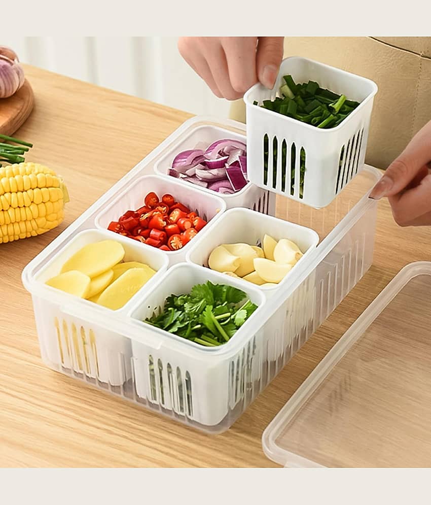 HEXA HUB Fridge Storage Boxes Plastic White Food Container ( Set of 1 )