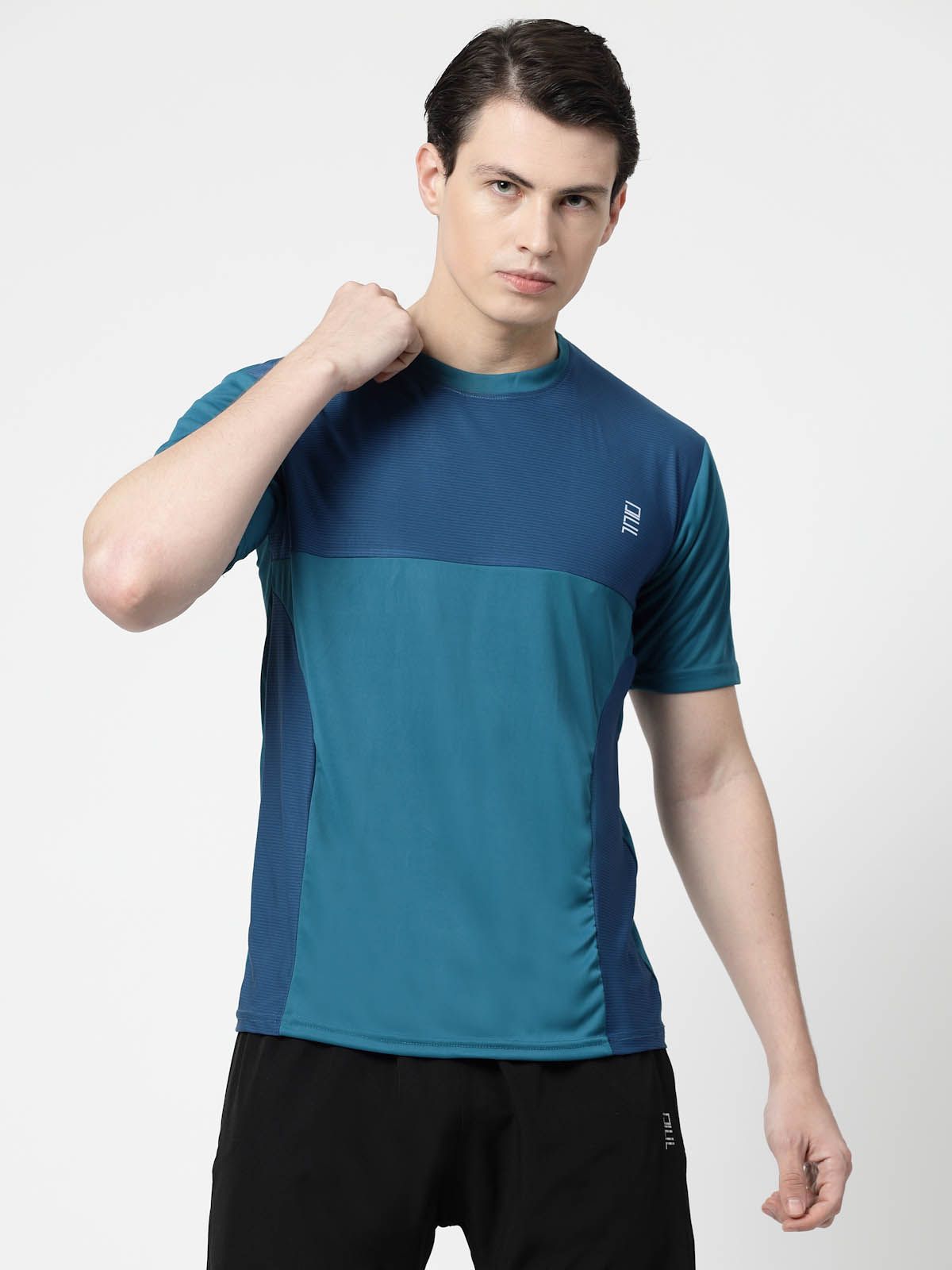 Men's Athletic T-Shirt in Teal Blue 1 set view 2