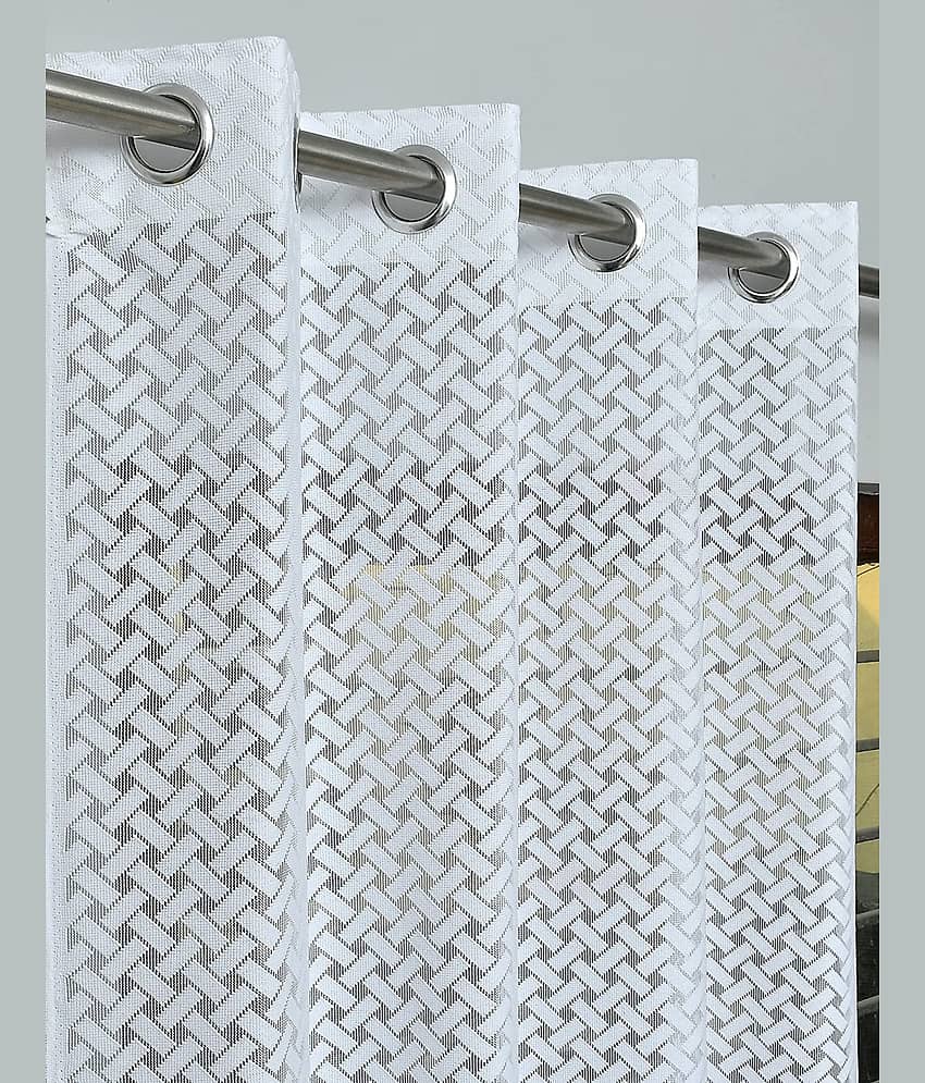 Homefab India Small Checks Sheer Eyelet Curtain 9 ft ( Pack of 2 ) - White view 2