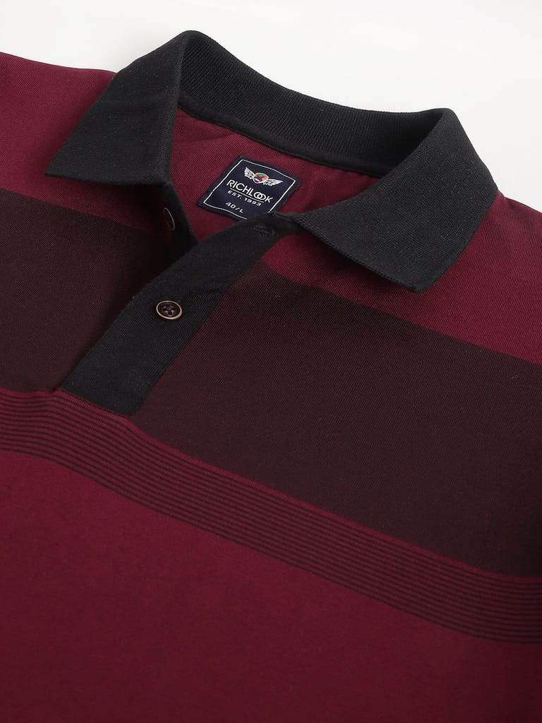 Men Wine Regular Fit Polo Neck T-Shirt view 2