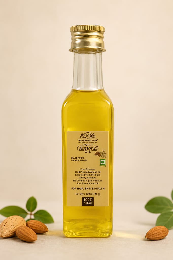 Sweet Almond Oil (Mamra Badam Oil) 100ML | Cold Pressed Extra Virgin | The MMasala Box Co. view 2